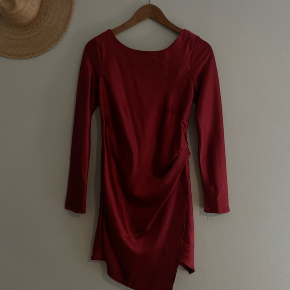 Wine red mini satin ohpolly dress